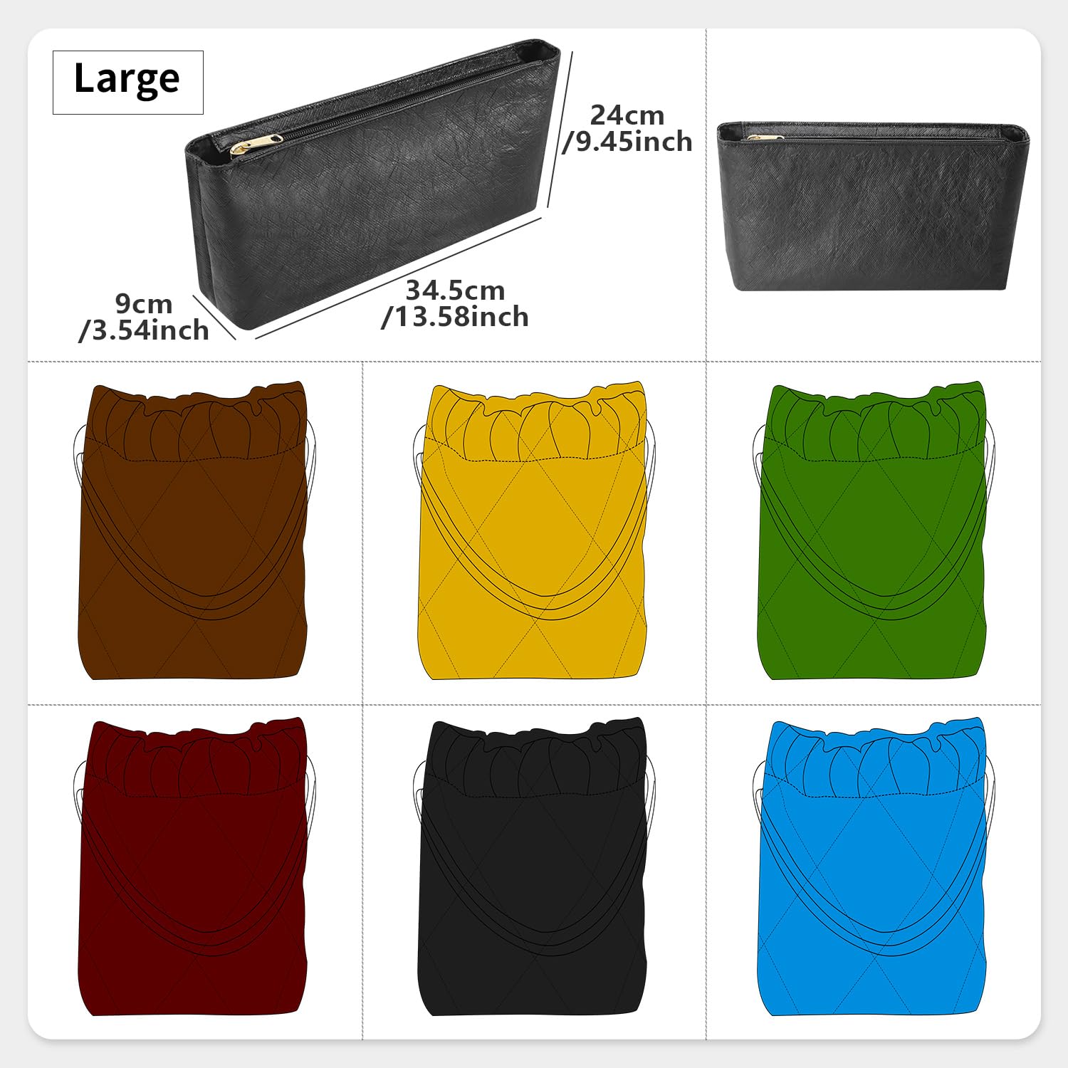 CRAZYSMITH Tote Bag Organizer Insert Compatible with 22 bag Large Handbag, Dupont Paper Inner Purse Organizer Insert Makeup Liner Bag Shaper (Black, L)