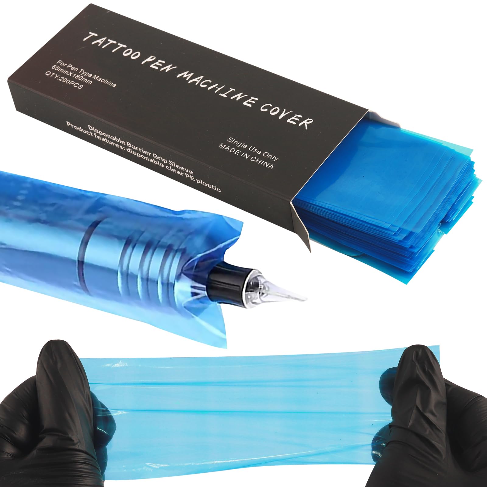 Autdor Large Machine Pen Covers 200pcs Tattoo Machine Covers Plastic Tattoo Pen Covers Grip Covers Disposable Tattoo Pen Sleeves for Cartridges Tattoo