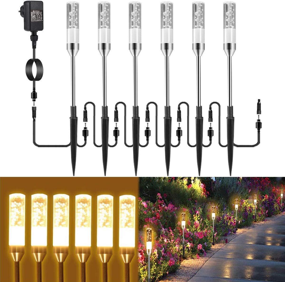 B-right Led Tuinverlichting voor Buiten Met Stroom - 4 * 3W IP65 Waterdicht Tuinspot Met Grondpen en Stekker, Warm Wit Padverlichting voor Gazon en Weg