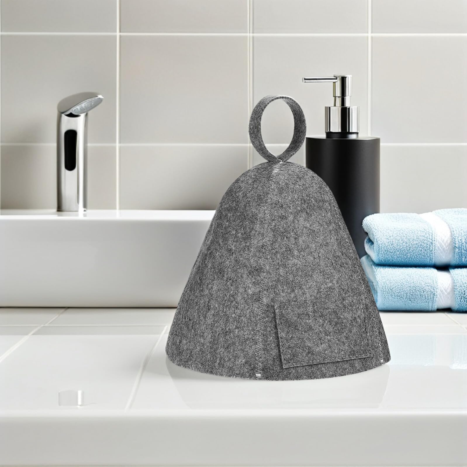 8 Stück Pack Wollfilz Saunahauben für Damen und Herren Saugfähige Verstellbare Filz Banjamützen In Grau und Weiß Weicher Haarschutz für Sauna Dampfbad und Badewanne