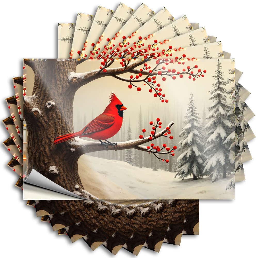 Teenage Room Decor Bottle Decals - A Red Cardinal Perches On A Snowy Branch Adorned with Berries. Small Durable Sticker Easy Apply for Men Decor(12X18CM)