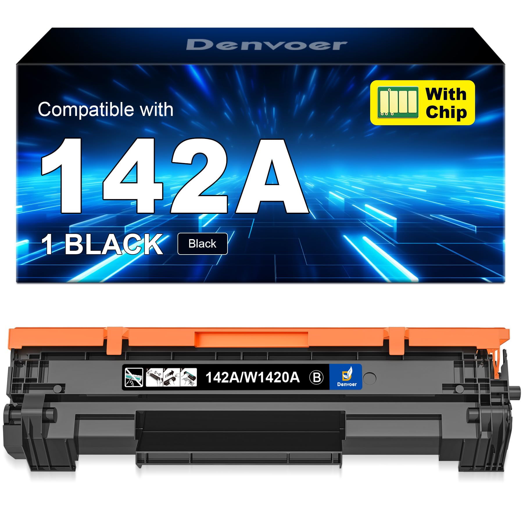 Denvoer 142A W1420A Cartucho de Tóner Compatible per HP LaserJet M110 M140 | Toner 142A 142X Compatible para HP Laserjet M140w Toner para LaserJet Pro M110w M110 M140w M140 M139w M139 Con Chip(1 Negro)