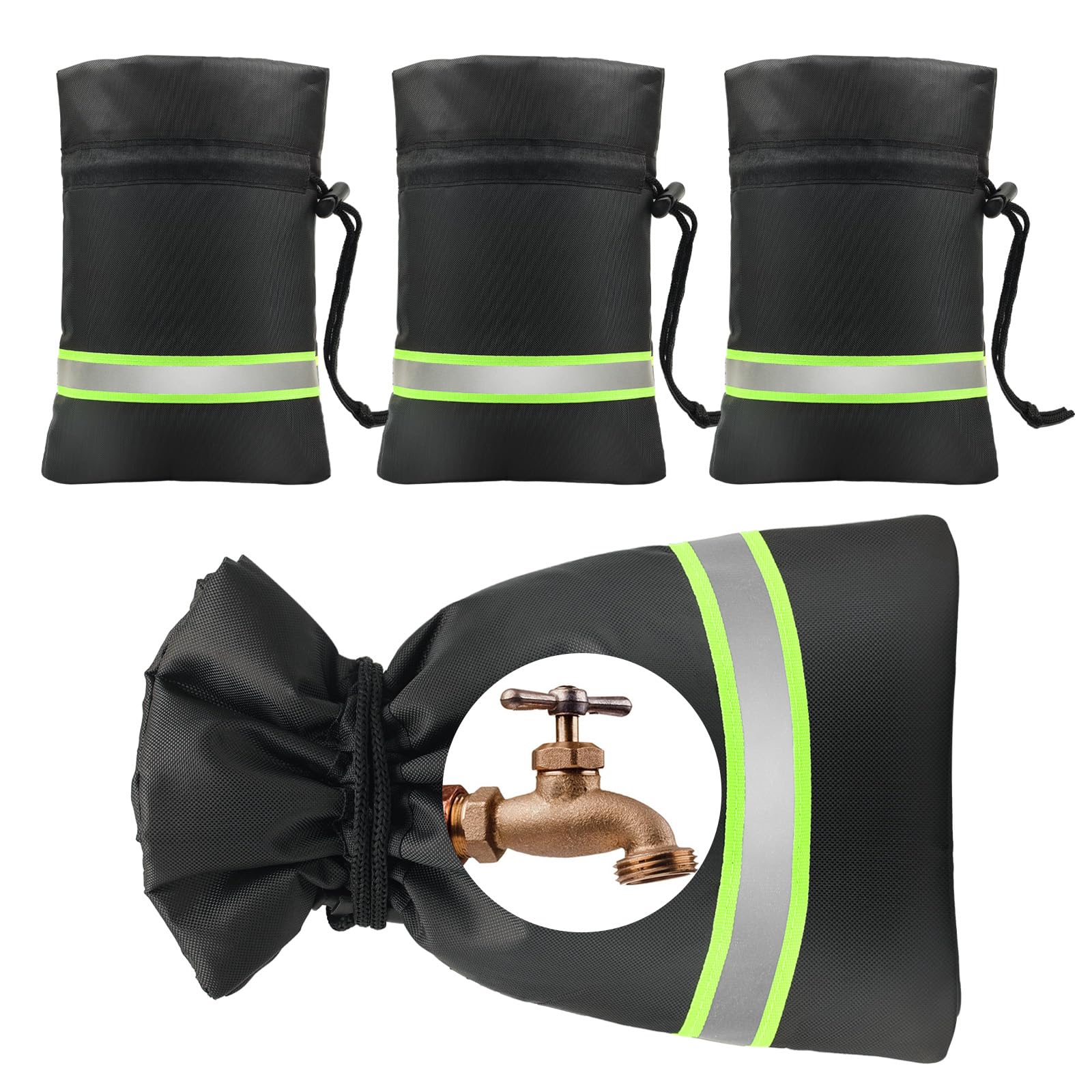 Outdoor Faucet Covers for Winter Freeze Protection, 4 Pack 9" H x 5.9" W Outside Hose Bib Covers for Winter, Thickened Reflective Pipe Wrap Insulation