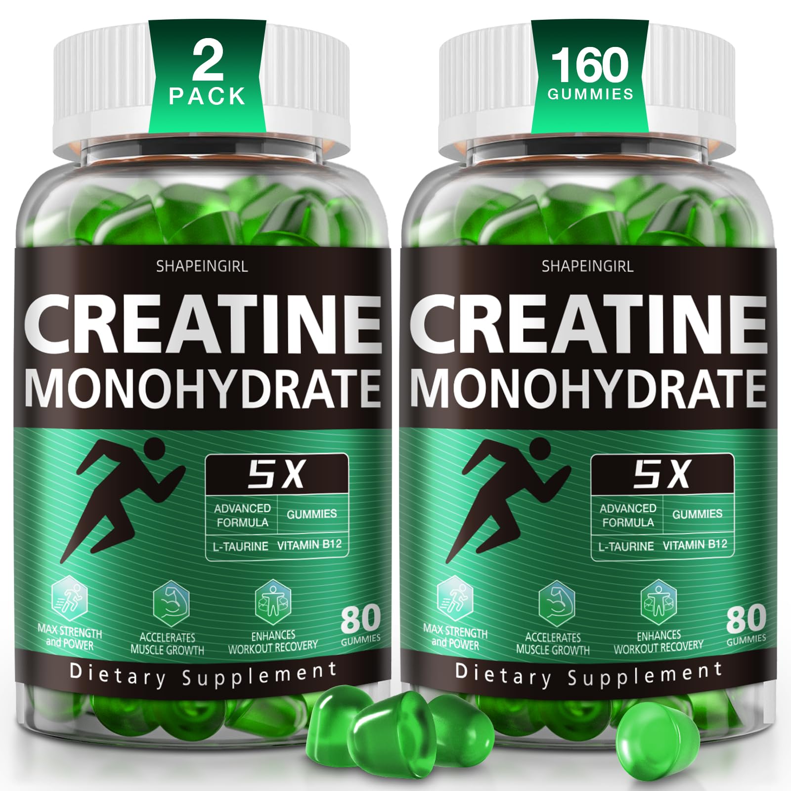Creatine Gummies for Men &amp; Women, Green Apple Flavor, 180 Count