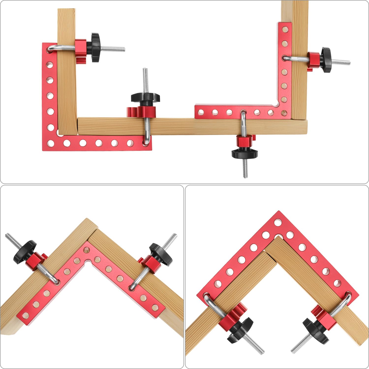 QWORK® Lot de 2 Équerres de Positionnement à 90Degrés en Alliage d'Aluminium, Outils de Travail du Bois pour le Armoires, les Cadres Photo, les Boîtes (140 mm)