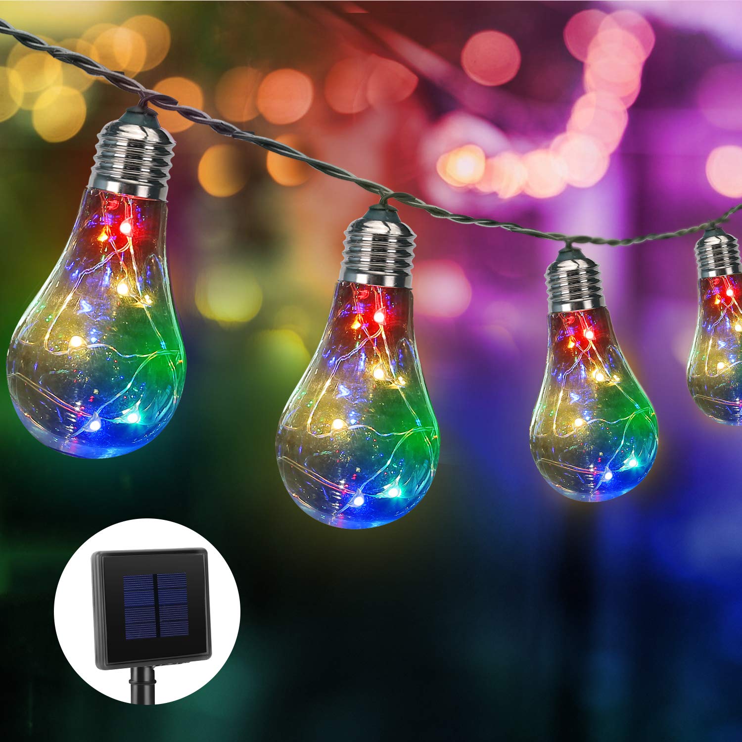 Solar String Light Outoor Graden-10 LED Multicolored Solar Powered String Lights Outdoor Hanging Waterproof, Fairy String Lights for Party, Garden and Tent, 13FT, IP:65 [Energy Class G]