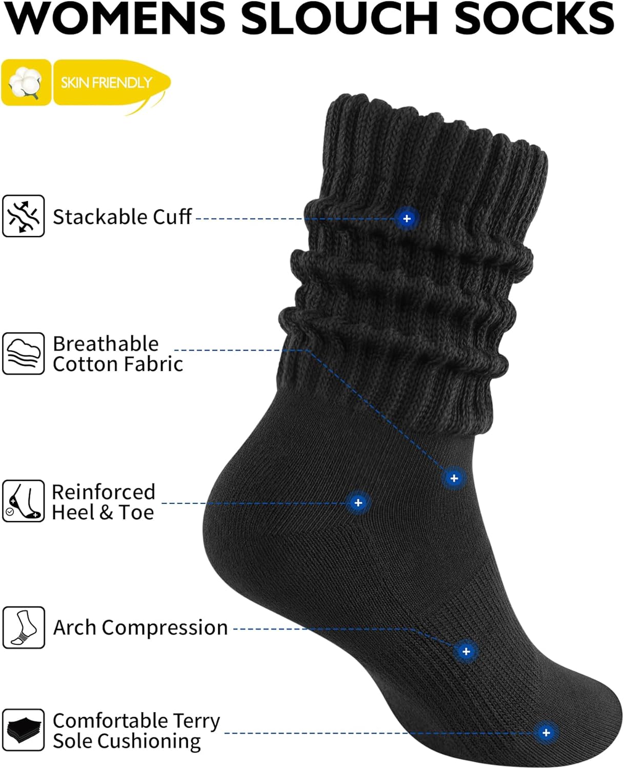 CLOSEMATE Womens Scrunch Crew Socks Retro Soft Cotton Cozy Slouchy Socks for Sneakers Boot 3 Pairs - Image 4