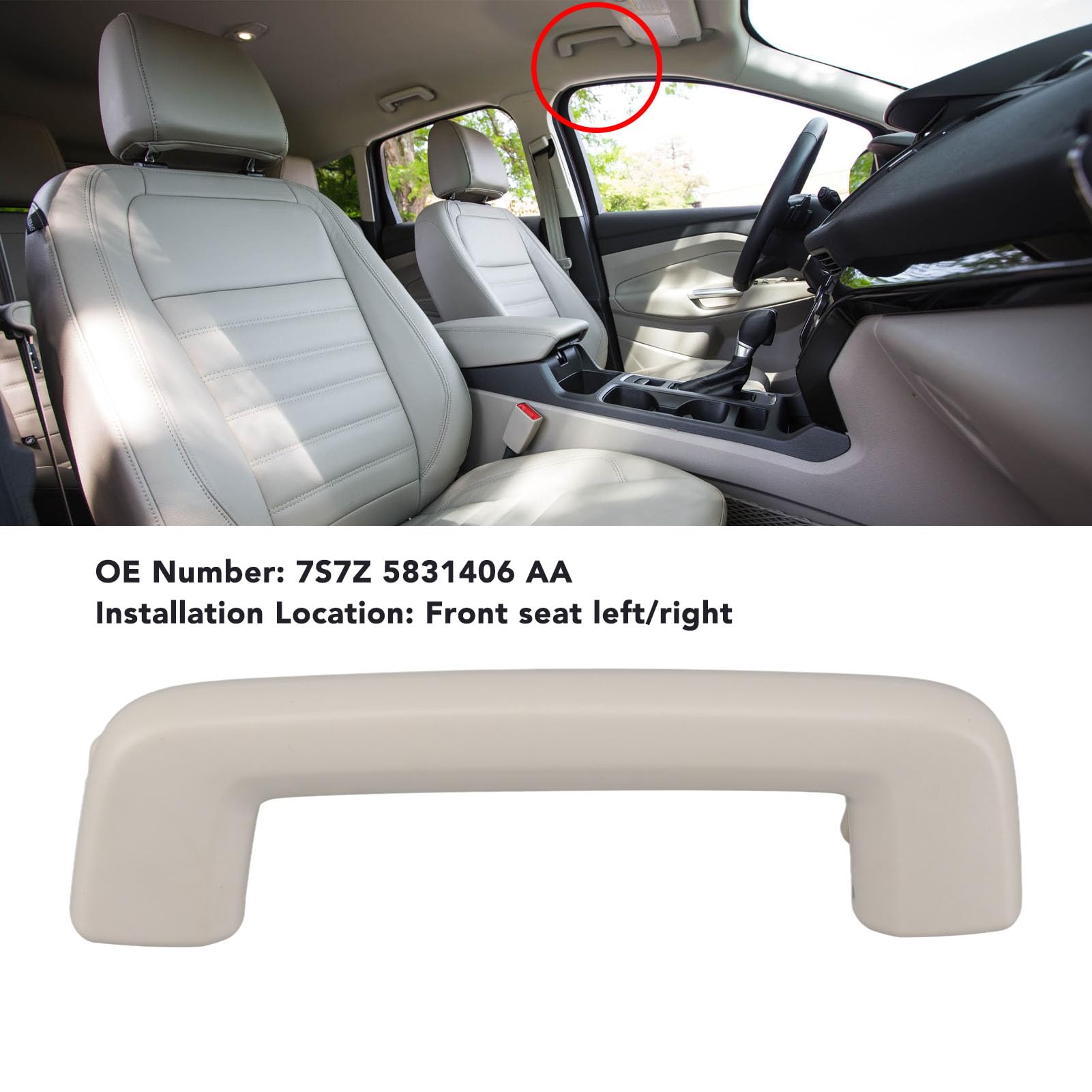 Manija de techo delantera, manija de agarre para techo interior del vehículo del lado del conductor con gancho OEM 7S7Z 5831406 AA, compatible con modelos 2012 a 2019