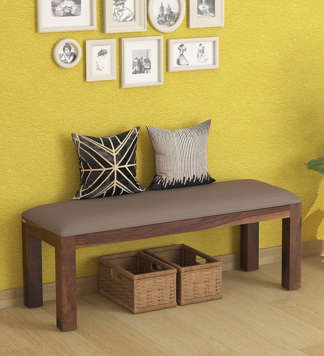 FLATU ART Dining Table Bench Dining Room Living Room | for Seating 2 Person Wooden Bench Home Furniture (Gray Valvet)