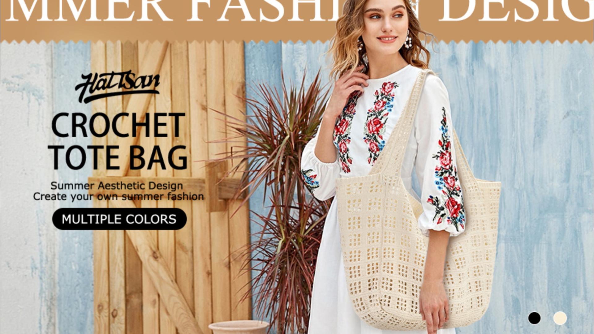 Bolso tote de crochet para mujer miniatura 7