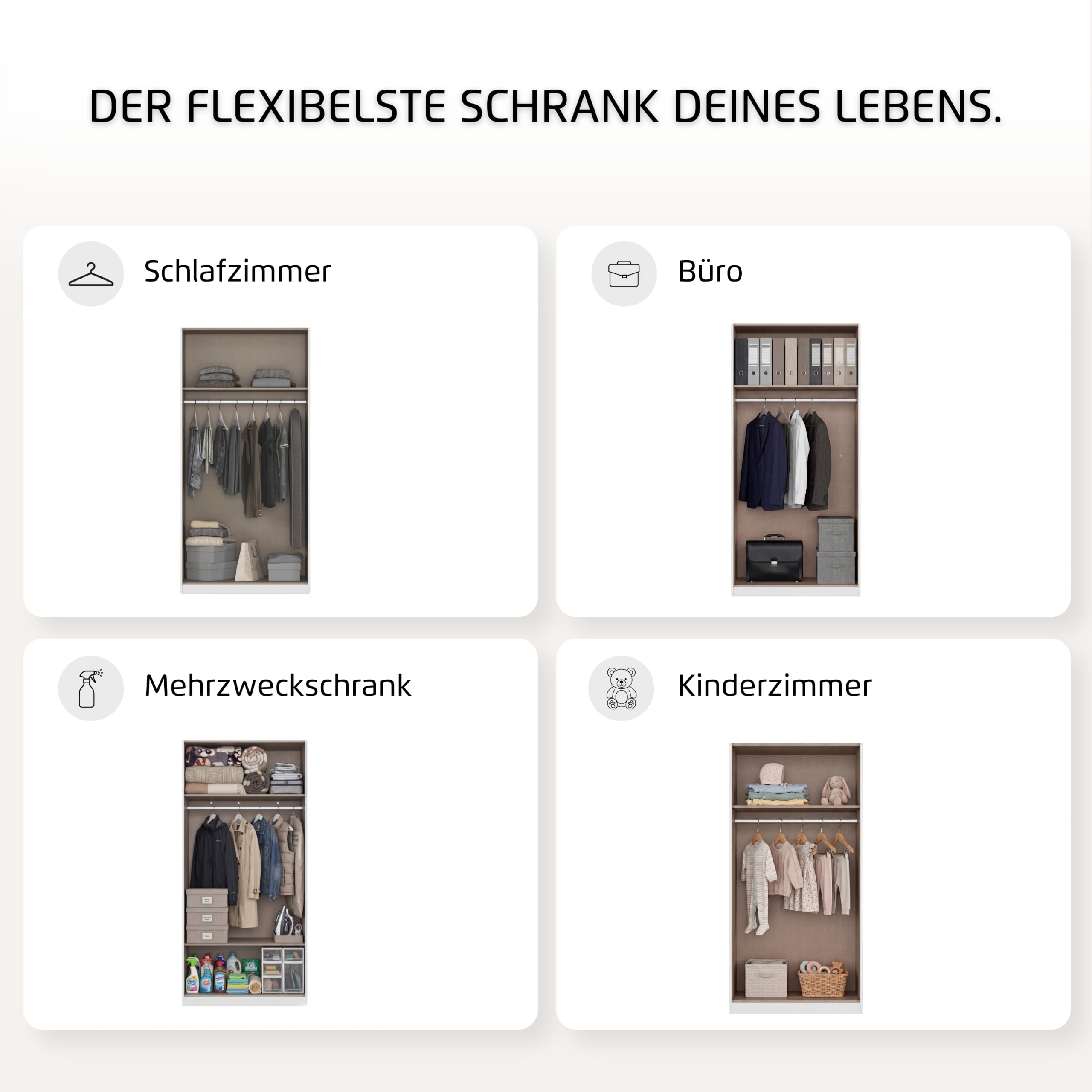 Rauch Möbel LUNIK, Kleiderschrank, Farbe Weiß, Breite 91 cm | Mehrzweckschrank mit patentiertem Schnellmontagesystem, 2-türig, Push-to-open-Funktion, für Kinderzimmer, Homeoffice, Flur