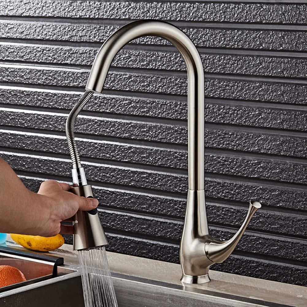 Mitigeur cuisine pivotant 360 avec douchette brossée pour évier eau chaude et froide