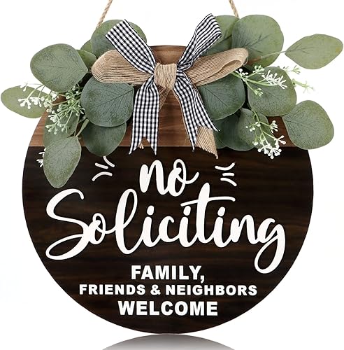 CHDITB Letrero Colgante 3D de No Solicitar para Puerta Delantera (30.5 cm x 30.5 cm), Corona de Bienvenida para Familia, Amigos y Vecinos con Lazo