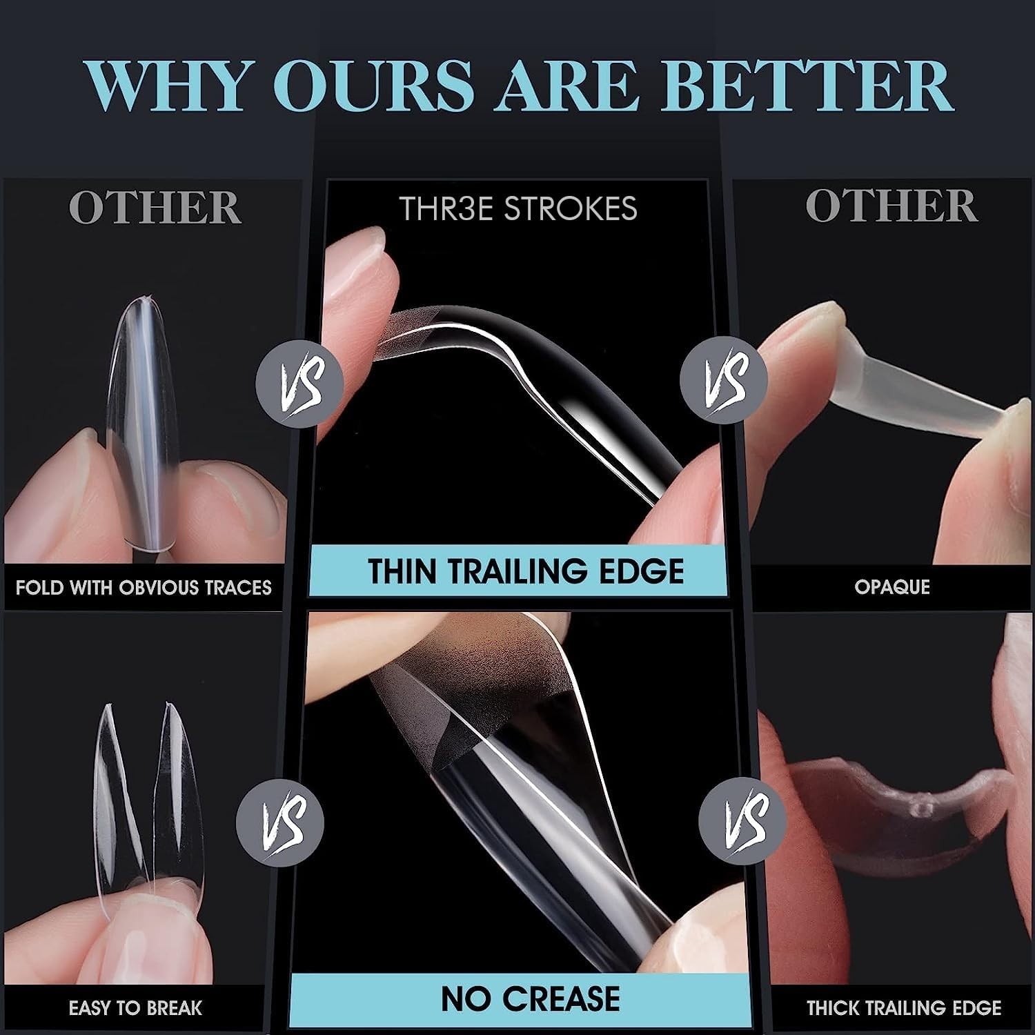 THR3E STROKES Soft Gel NailTips, Full Cover Clear Soft Nail Tips for Artificial False Nails Extension Nail Salons DIY NailArt with Box, 550PCS (MEDIUM ALMOND P8) - Image 3 thumbnail