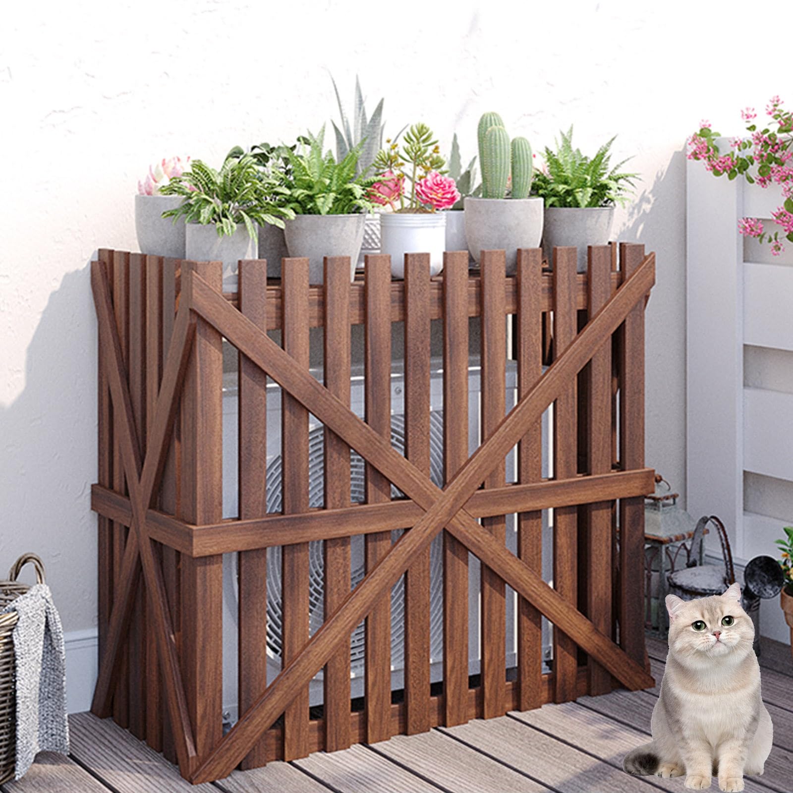 DCYEQRQ GAOBINGB Air Conditioning coverFlower Blinds Conditioning Cover, Outside Balcony Air Conditioner Rack, Air Conditioner Fence Screen Outdoor, Wooden Air Conditioner Outer Frame