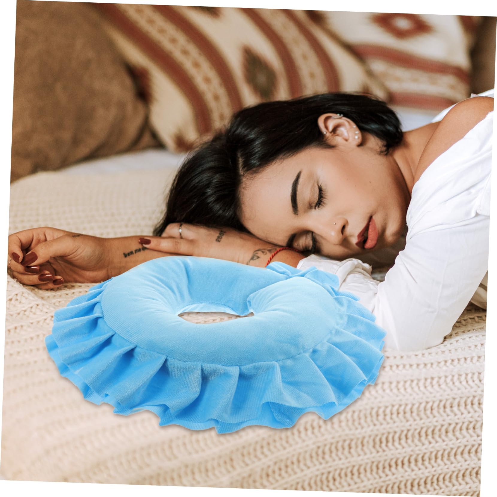 CALLARON 3 Piezas Almohada en Forma de u Almohada de Cara de salón de SPA masajeador Suave reposacabezas Cervical cojín Facial para Masaje cojín de Cama de Masaje Azul