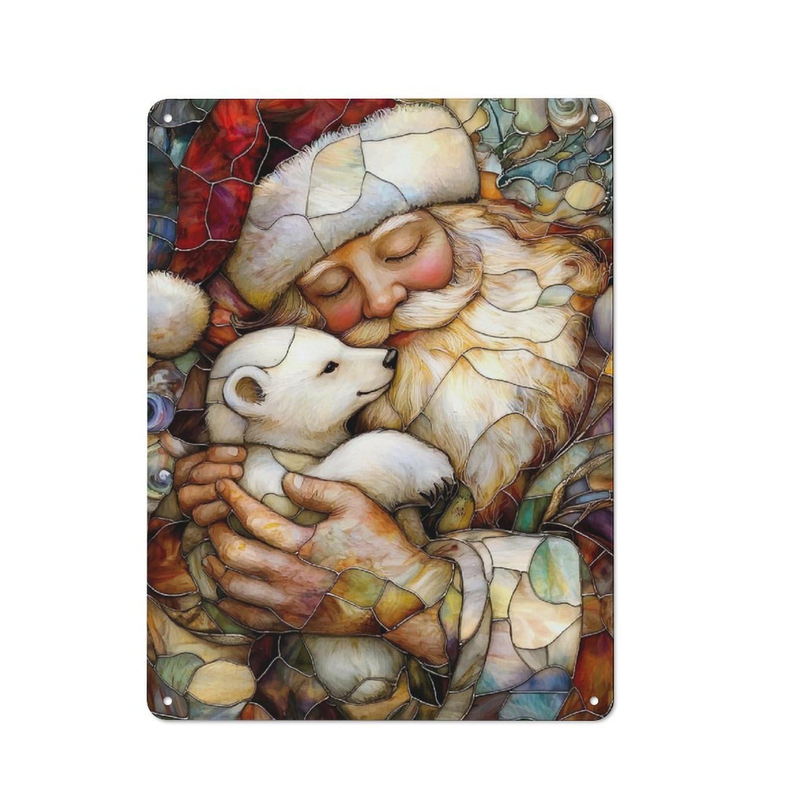 Junmoney Santa And Polar Bear Stain Vintage Tin Sign 40X30cm Featuring For Workshop Wall, Gift For Metal Sign Collectors During The Christmas Season