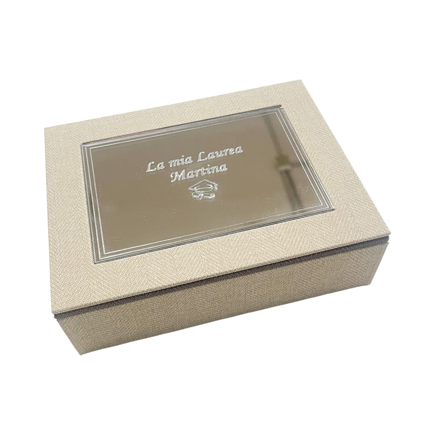 Caja portafotos - Box Mirror - cierre magnético, toda de madera recubierta con piel sintética, con placa de plexiglás espejo, personalizable con grabado, en varios formatos, idea de regalo, eventos