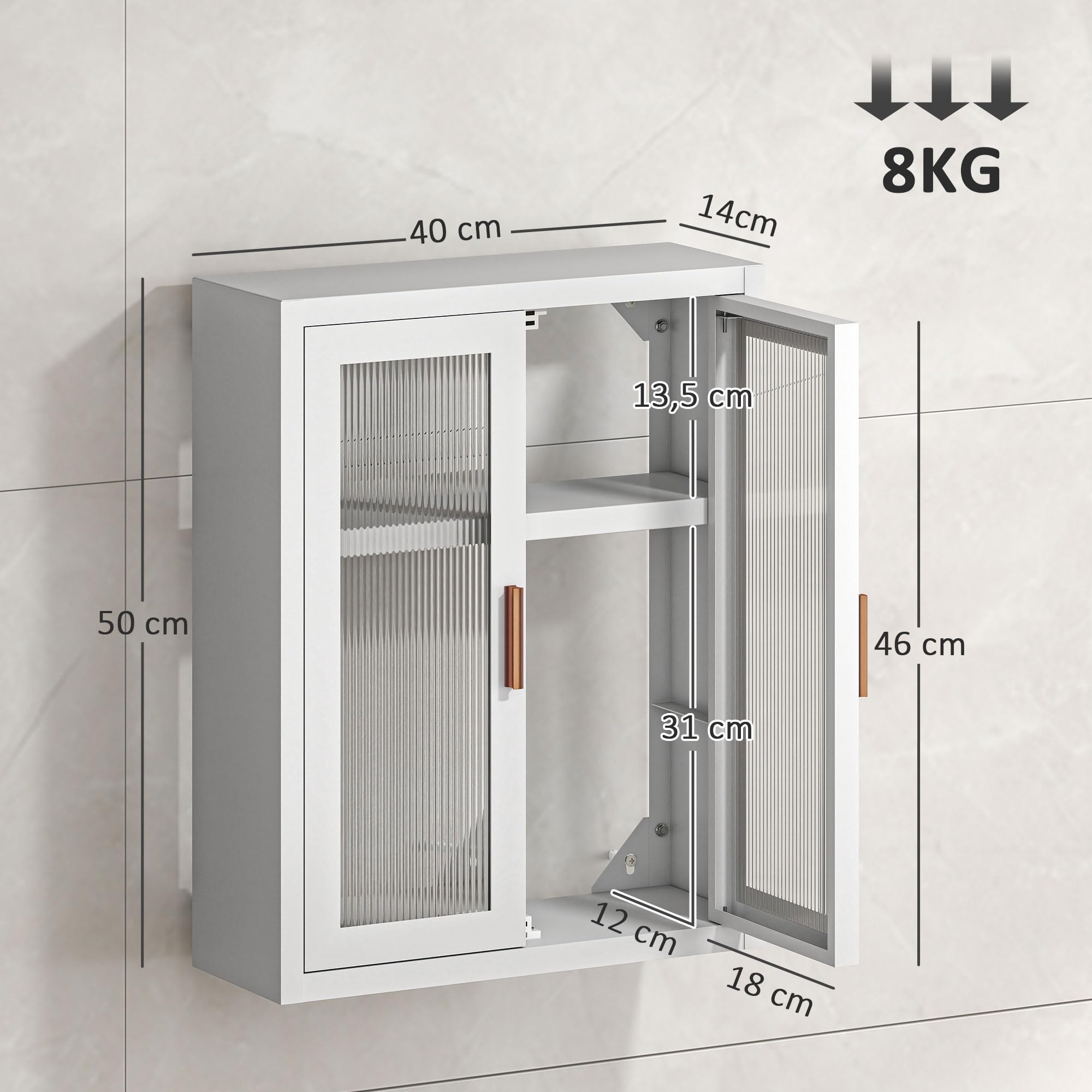 HOMCOM Armario de Baño de Pared Moderno con Puertas de Acrílico Blanco | Mueble de Baño Colgante, Estante Ajustable, Cierres Magnéticos, Armario de Almacenamiento, Lavadero, sobre Inodoro