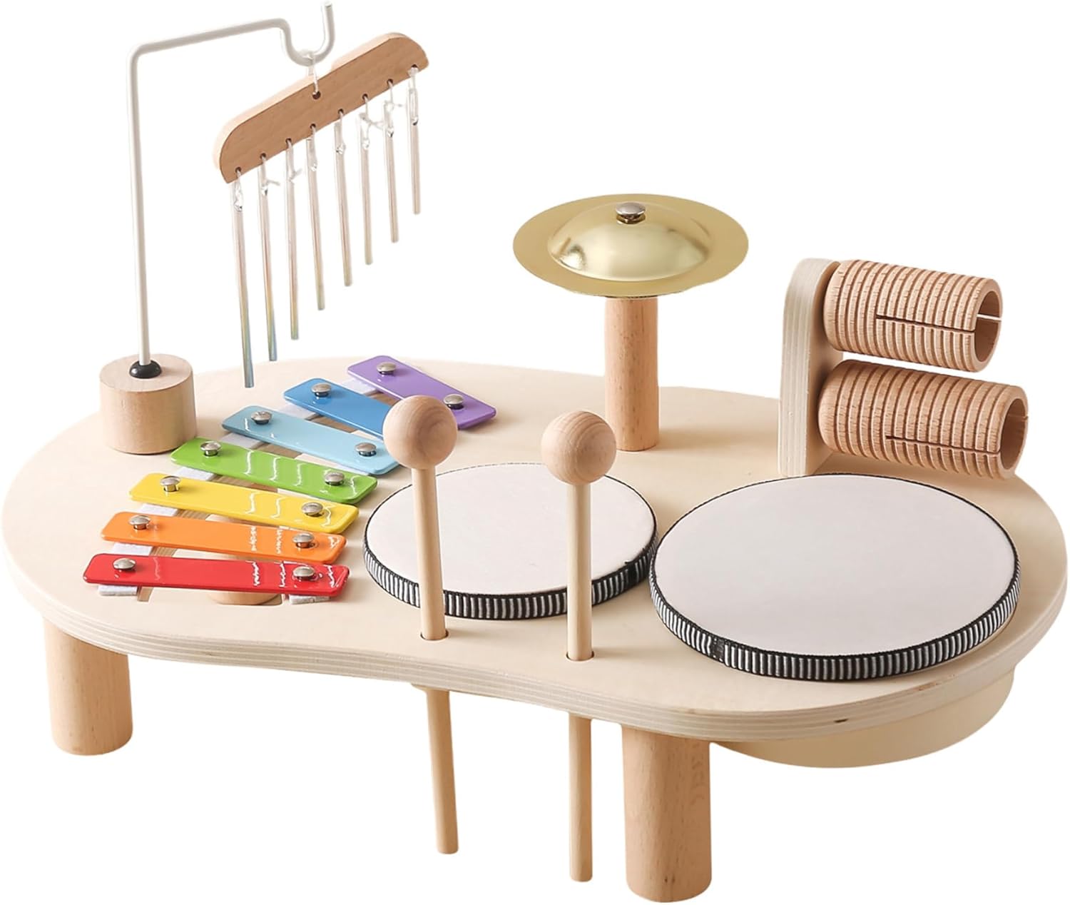 Kids Drum Set 5 in 1 Wooden Toddler Drum Set Educational Kids Musical Instruments Baby Safe Enlightening Percussion Instruments for Birthday