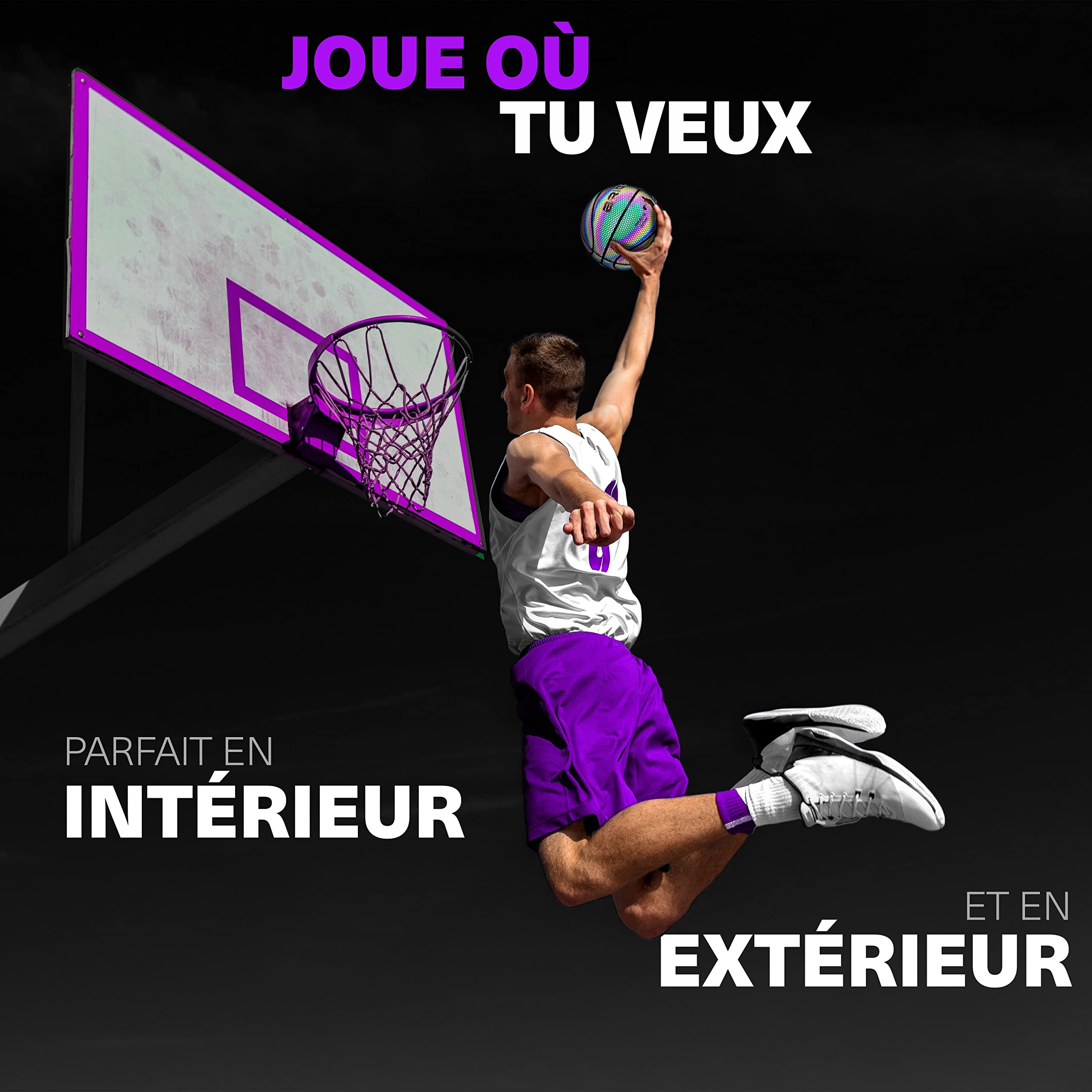 Basketball Lumineux Réfléchissant - 7 Balles Holographiques Pour Jeu De Nuit - Ballon Réactif Dans Le Noir Sans Piles - Cadeau Pour Joueurs