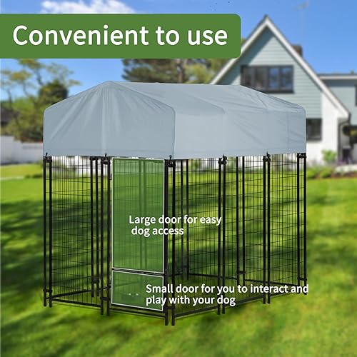 Miniatura 5 de Perrera para perros al aire libre con puerta para perros, alimentador giratorio y techo, 6 x 4 x 6 pies, corrales grandes para perros grandes para