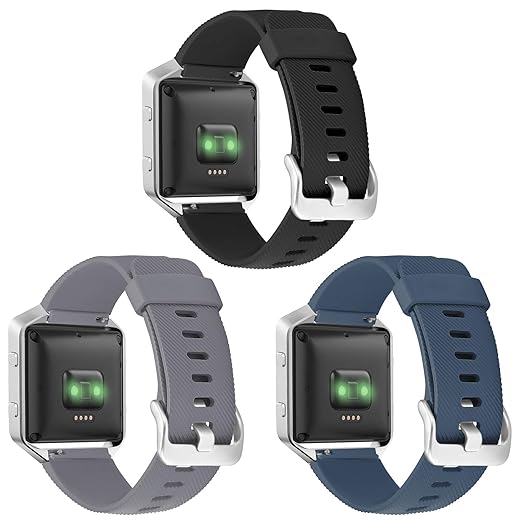 ESeekGo Compatible with Fitbit Blaze Bands for Men Women, 3 Pack Silicone Sport Band with Silver Buckle Compatible with Fitbit Blaze Replacement Fitness Accessory Wristband