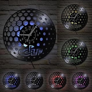 Golf Ball Wall Clock, 12'' 7 Kinds of LED Color Golf Club Wall Clock Silent Quartz Non Ticking, Modern Decorative Night Light Vinyl Record Clock Wall Watch for Game Room Man Cave Golfer Gifts