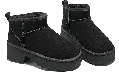 Mishansha Platform Mini Boots for Women, Cozy Fur Lined Ankle Booties, Warm Sued