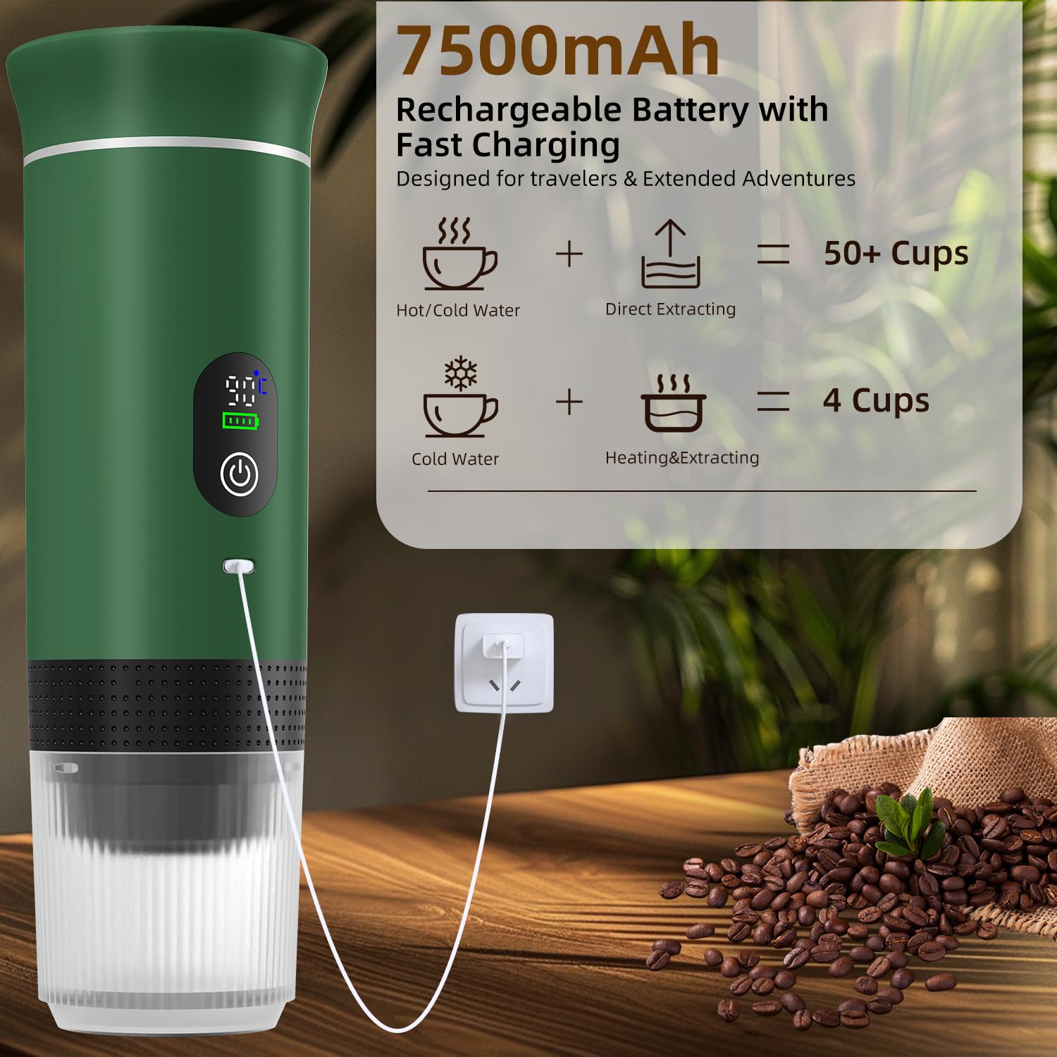 Macchina da caffè portatile per viaggi e campeggio, macchina per caffè espresso portatile con borsa, ricaricabile senza fili, a batteria, per caffè macinato, NS Capsule RV, escursionismo