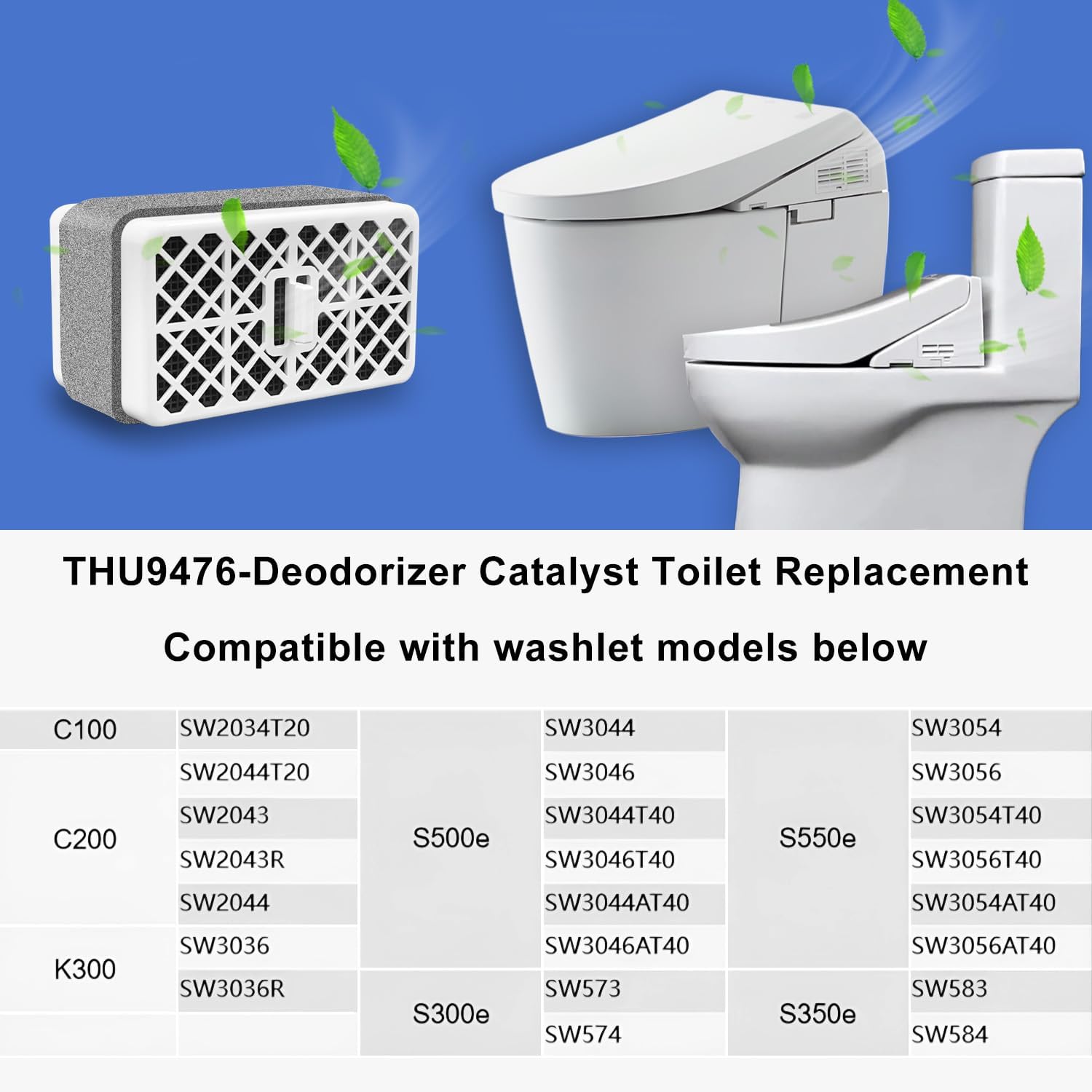 THU9476 Deodorizer Catalyst Filter Replacement for Compatible With TOTO THU9476 Washlet S300 S350E S500E SW2044 C100 C200 K300 SW573 SW2034 SW3056 Toilet Deodorizer Filter (2Pack)