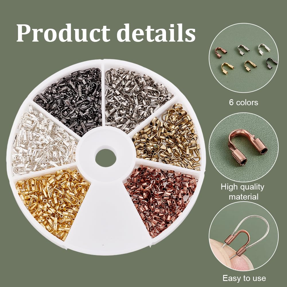 PH PandaHall 600pcs 6 Colours Brass Wire Guardian Cable Thread Protector U Shape Wire Guard Loops Horseshoe U-Shaped Clasp for Earring Bracelet Jewellery Making DIY Crafts 5x4x1mm, Hole: 0.7mm