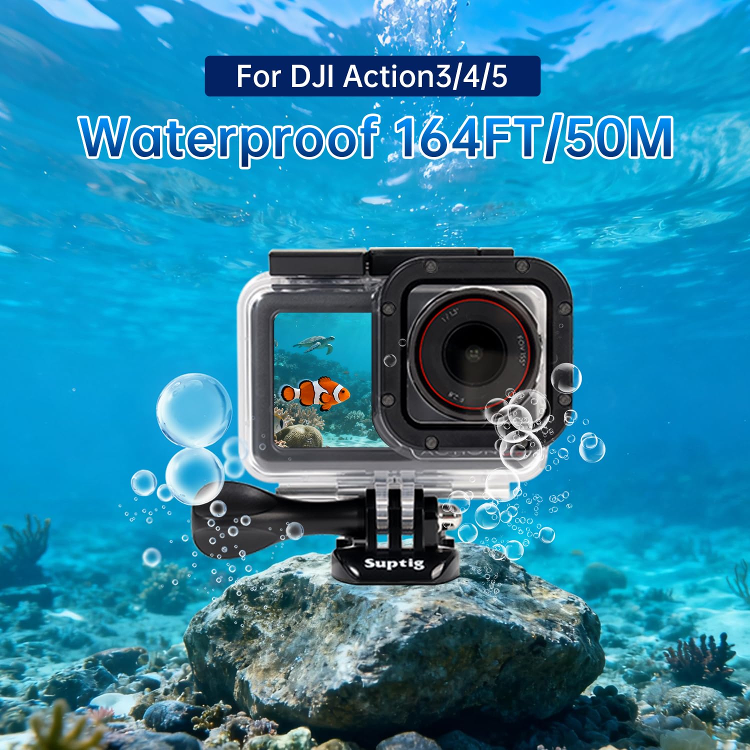 Suptig Wodoodporna obudowa kompatybilna z DJI Action 5 Pro Action 4/3 Kamera, wodoodporna obudowa podwodna 50M/164ft do nurkowania, nurkowania z rurką, pływania
