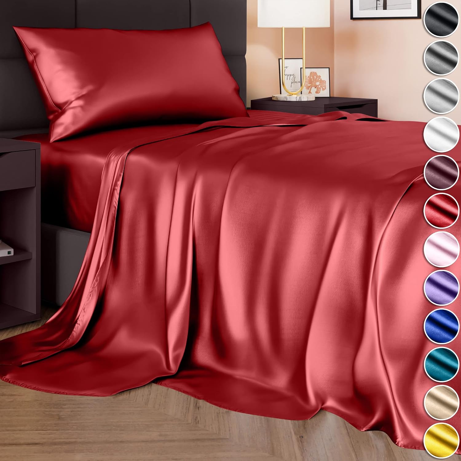 DECOLURE Satin Sheets Twin (3 Pieces, 8 Colors), Silky