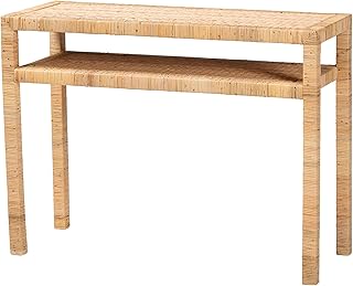 Bali & pari Kalimantan Bohemian Light Honey Rattan and Acacia Wood Console Table