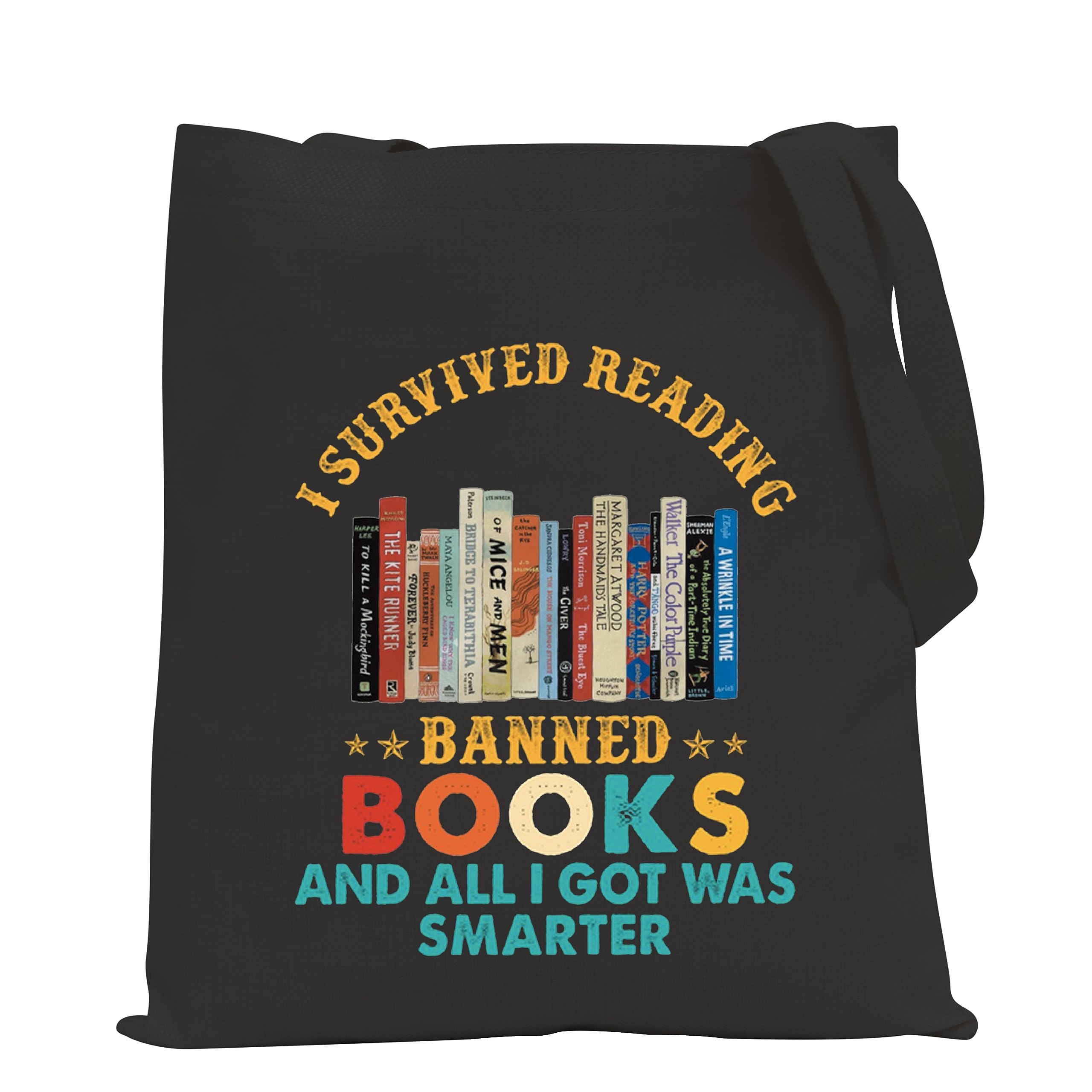 POFULL Banned Books Week Gift I Survived Reading Banned Books And All I Got Was Smarter Tote Bag Librarian Teacher Gift