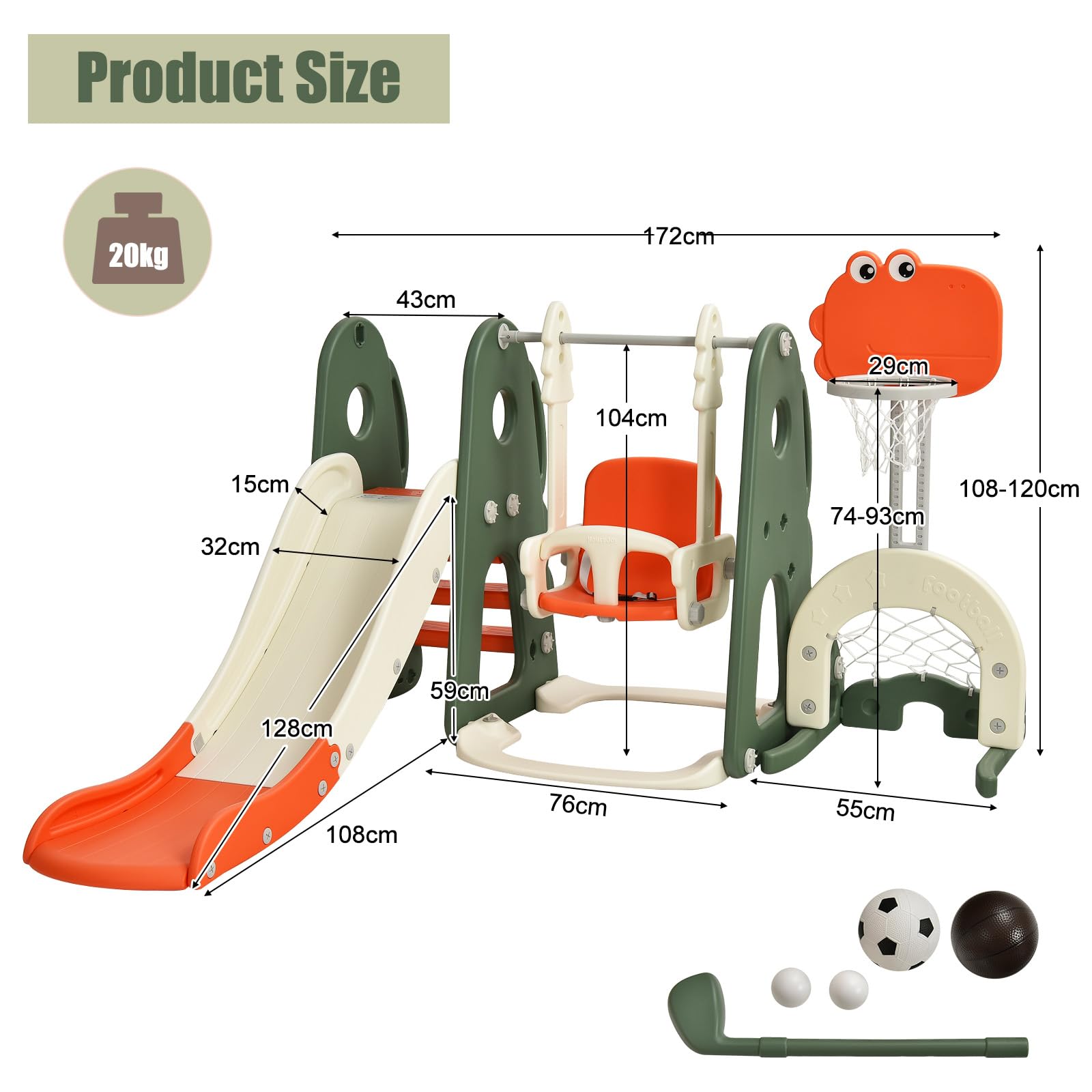 HOMASIS 6 in 1 Scivolo per Bambini con Altalena, Canestro da Basket & Scala da Arrampicata & Porta da Calcio & Buca da Golf, Parco Giochi Educativo per Bambini, 3+ Anni (Colorato)