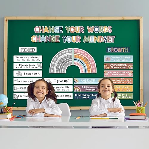 Miniatura 7 de 38 carteles de mentalidad de crecimiento tablero de anuncios póster inspirador de arco iris bohemio para el aula de clases letreros motivacionales