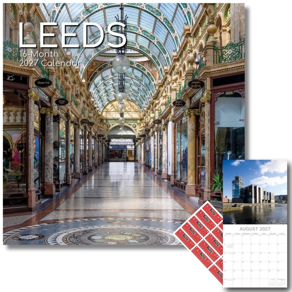 TGSC | Leeds 2027 Calendar with Planner Stickers, 16-Month Square Wall Calendar (Sept 2026 to Dec 2027), City Photography, Home and Office Organiser, 30 x 30 cm