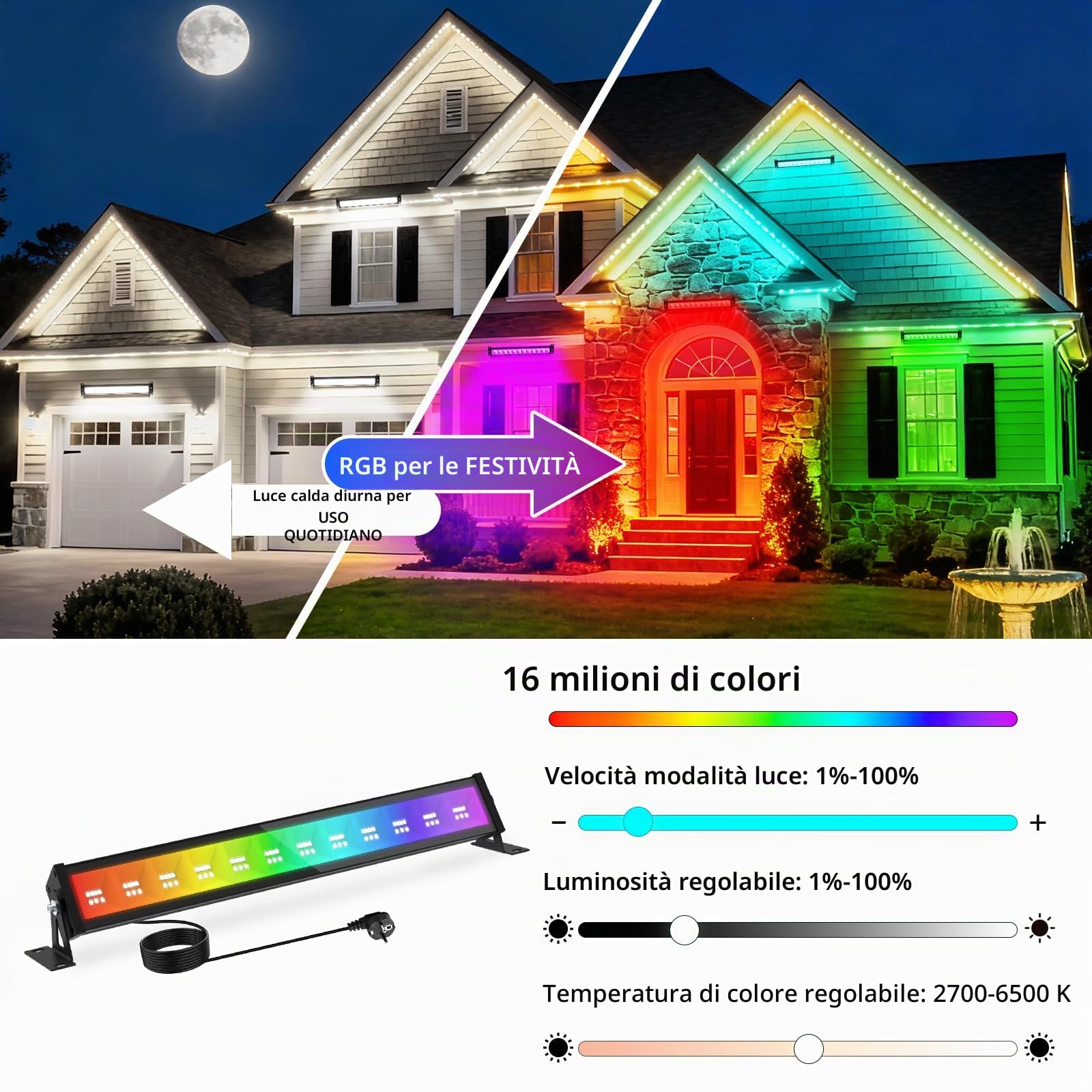 T-SUN 50W Barra LED RGB, 4 Pezzi RGB Faretto LED Esterno, Faretti Colorati Intelligente con Telecomando/APP/Memoria/Timer/Impermeabile IP66 per Scenari Bar Festa Giardino