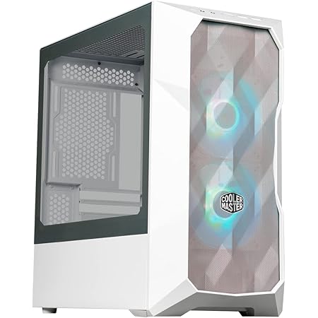 Cooler Master TD300 Mesh White Micro-ATX Tower with Polygonal Mesh Front ana Removable Top Panel, ARGB/PWM Hub Tempered Glass, Dual Sickleflow PWM ARGB Lighting Fans