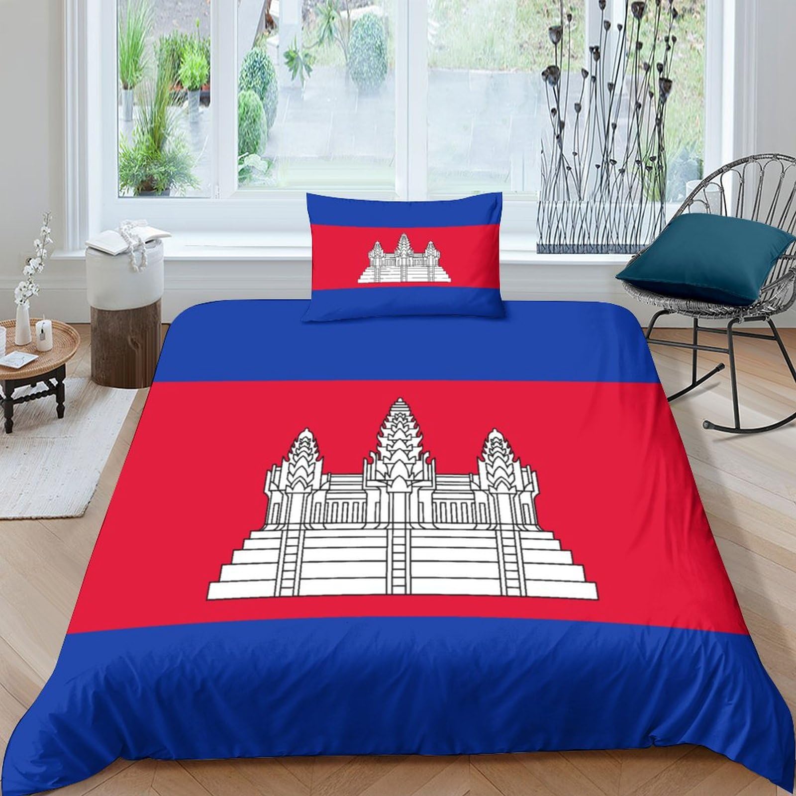 Aaharya Flag Of Cambodia Duvet Cover Set For Kids Adults Bedroom Bedding Set 3D National Flag Printed Quilt Cover Set With Zipper Closure Single（135X200cm）