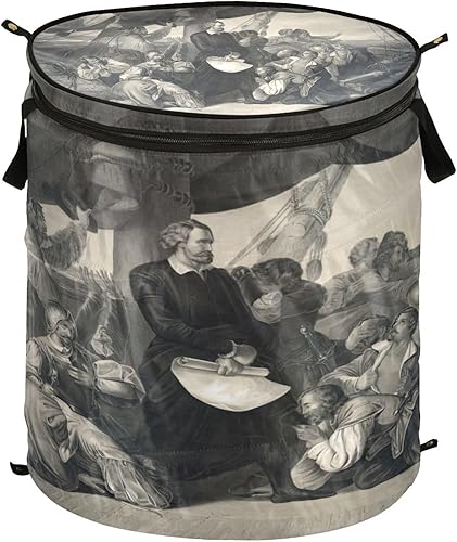 Redondo pequeño cubo de almacenamiento de juguetes plegable para armario Cristóbal Colón Descubriendo América, canastas para ropa sucia
