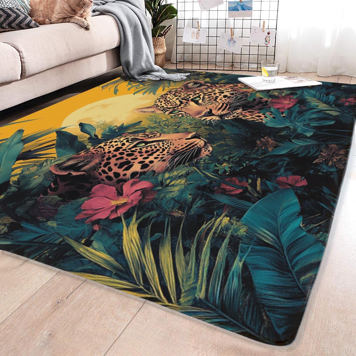 Leopard Print Animal Carpet Doormat, 24x36inch, Soft Durable Non-Slip Area Rug for Living Room Interior Entrance Hallway Decorative Carpet