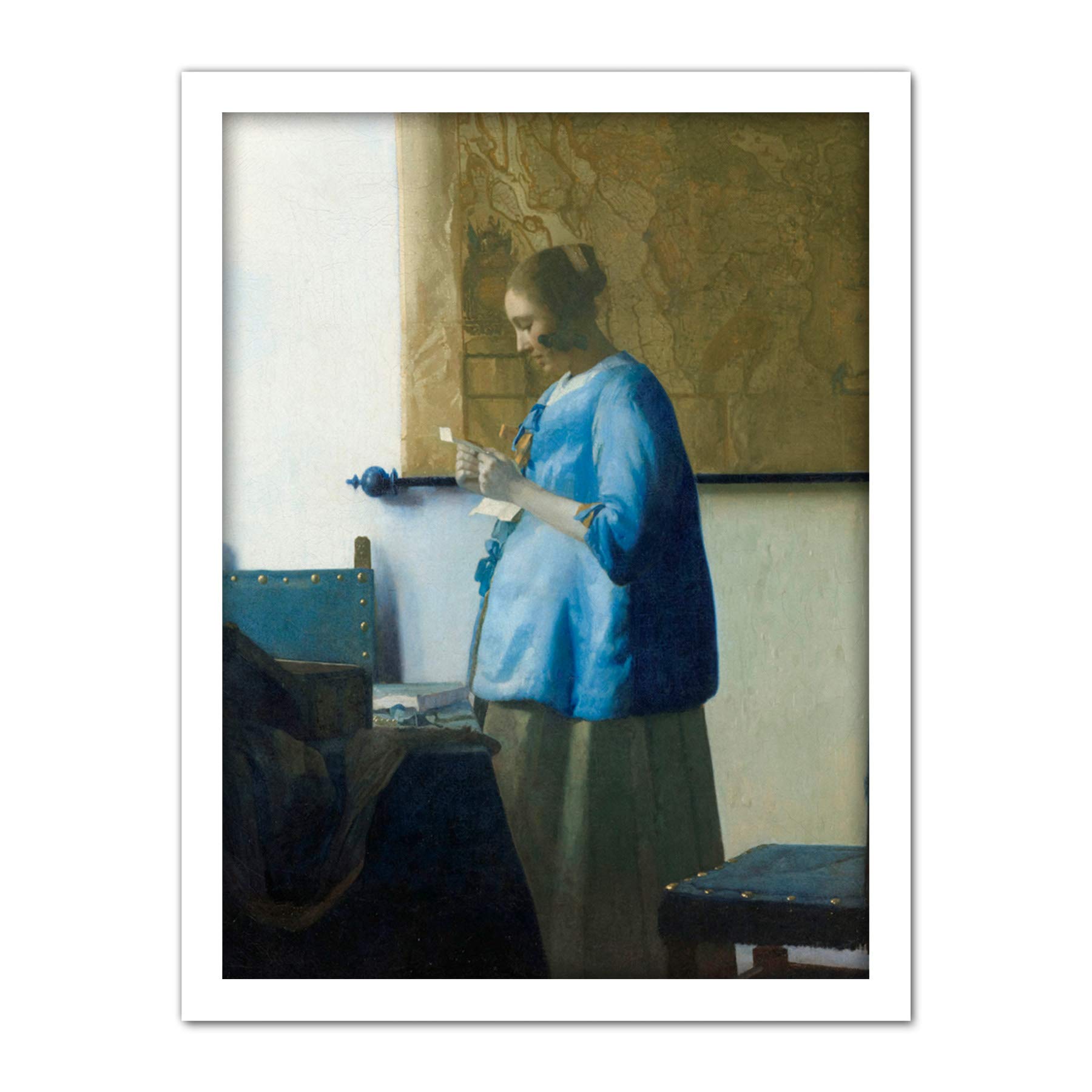 Artery8 Vermeer Woman Reading A Letter Painting Artwork Framed Wall Art Print 18X24 Inch