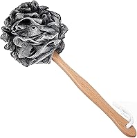 Vista 9 de Esponja de baño de mango largo de madera para ducha, esponja de baño de mango largo, cepillo de ducha Lufa de malla de nailon suave, limpiador