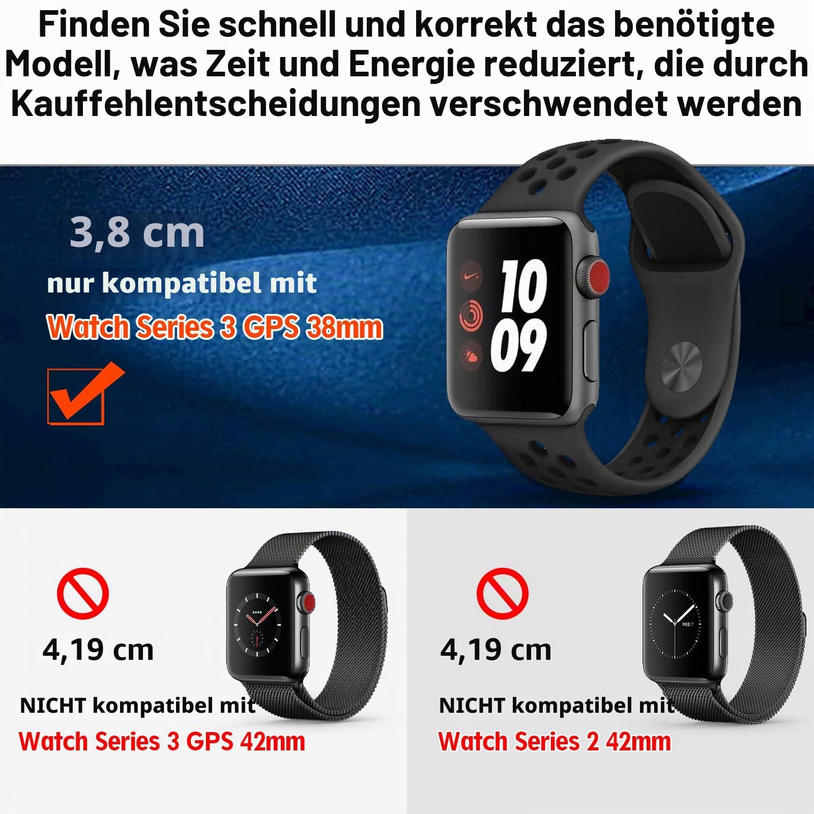 Bildschirm für Apple Watch Serie 3, GPS, 38 mm LCD-Display, Ersatz für Apple Watch Serie 3, GPS, 38 mm Touchscreen-Digitizer (Nicht für 42 mm)