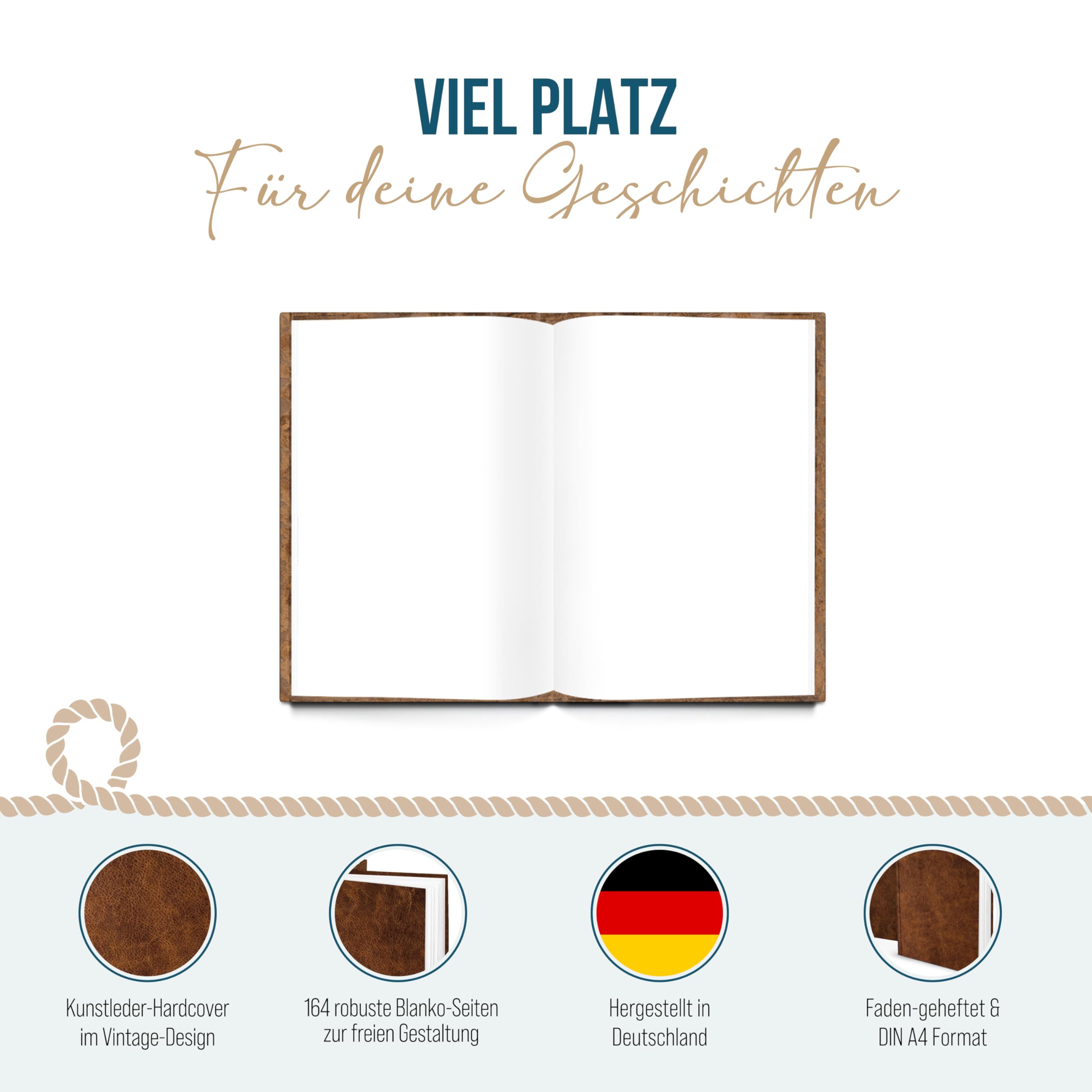 XXL Leather Look Notebook With Metal Corners, DIN A4: Diary, Blank Note