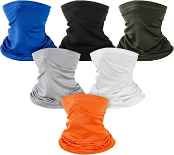 6 Pack Neck Gaiter Face Mask Breathable Gator Masks Face Scarf Cover Balaclava & Bandana Headband Protect for Men Women