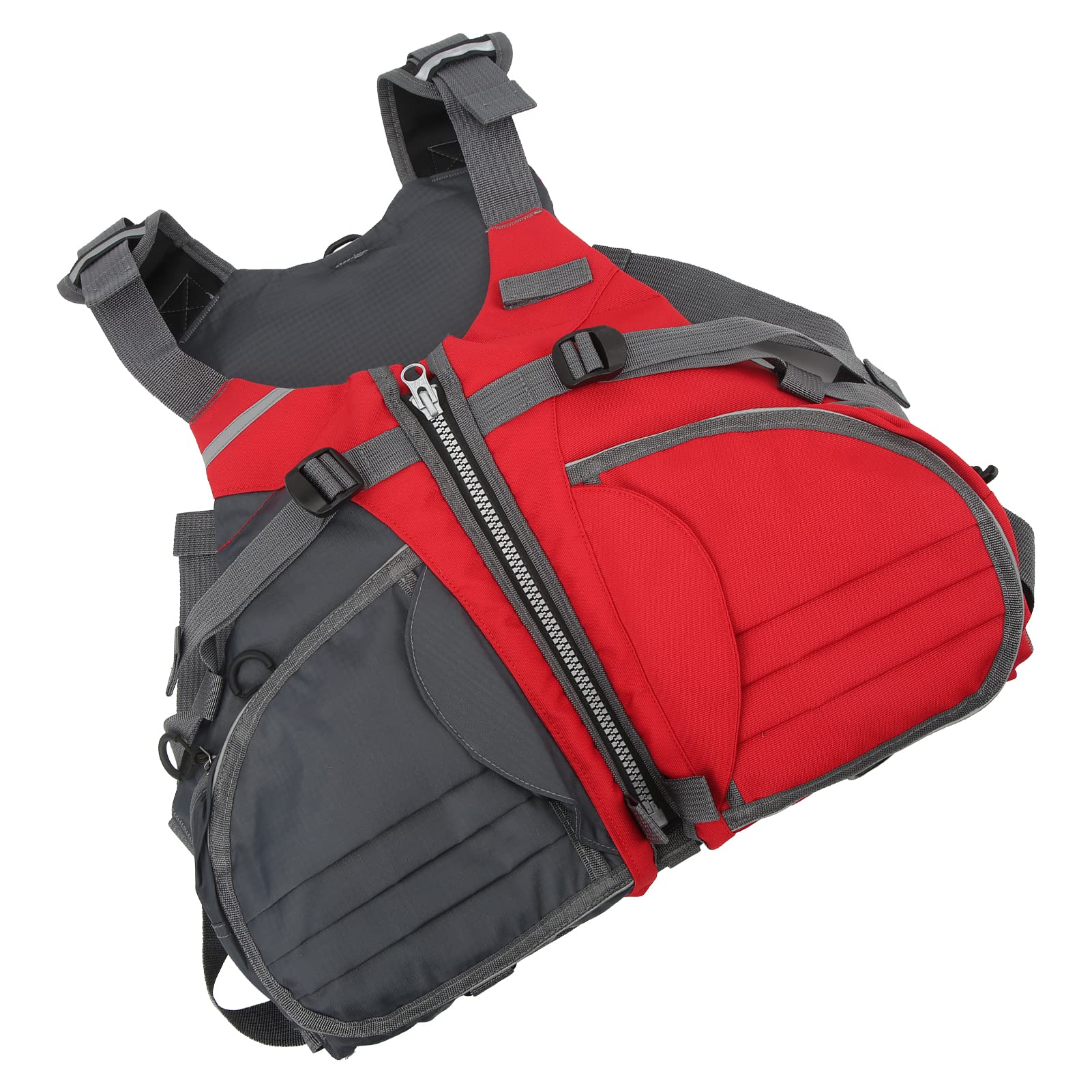 Gilet de Pêche Réglable Léger en Polyester pour Hommes et Femmes, Conception Multi-poches Rouge